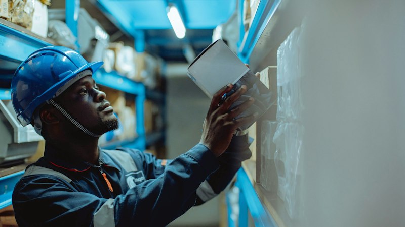 Supply chain worker managing parcels with tracking system demonstrating specific lot selection and parcel identification